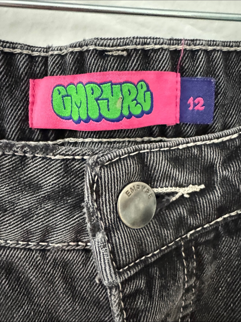 Empyre 90’s Y2K Skater Black Relaxed Wide Leg Jeans with Green Logo Accent - Picture 2 of 5
